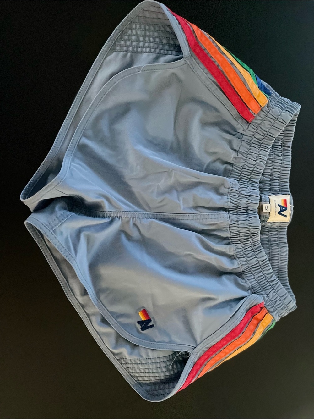 Aviator Nation Light Blue Retro Rainbow five Stripe flex Shorts